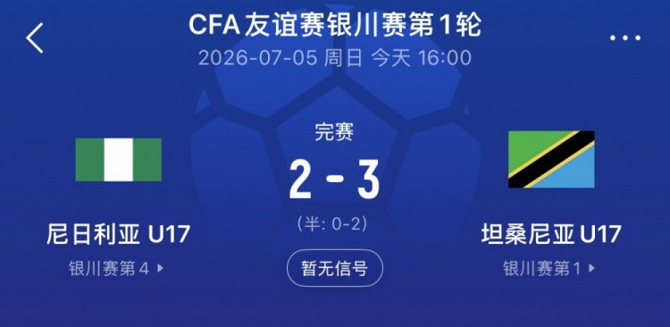 银川四国赛：坦桑尼亚U17连入三球后险遭翻盘 3-2力克尼日利亚