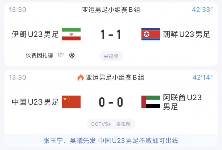U23国足同组对手:伊朗1-1被扳平,中国队仍排名小组第二
